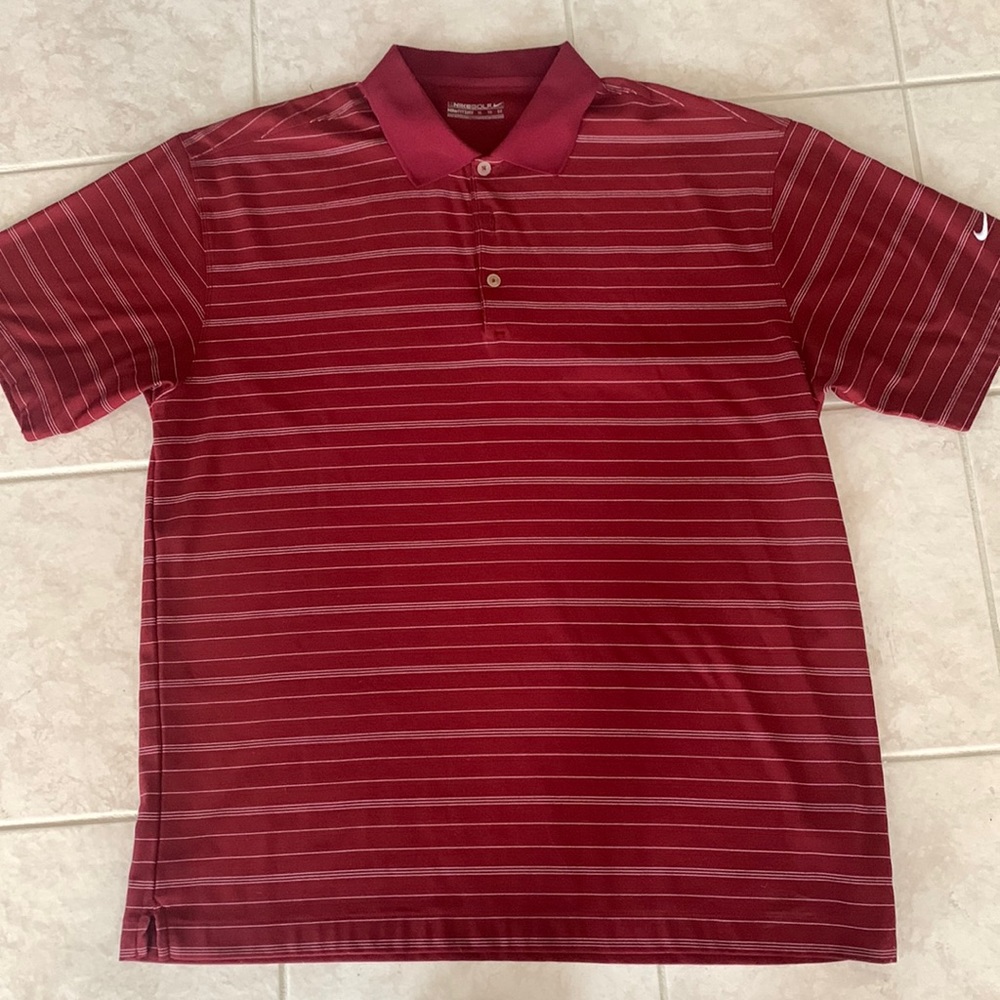 Men’s Nike Golf Polo - Like New - XL - Maroon w/ thin white stripe
